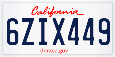 CA license plate 6ZIX449