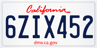 CA license plate 6ZIX452