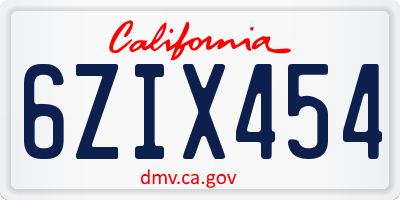 CA license plate 6ZIX454
