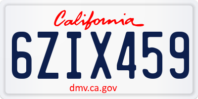 CA license plate 6ZIX459