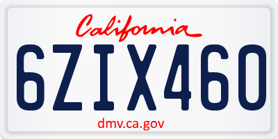 CA license plate 6ZIX460