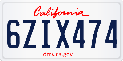CA license plate 6ZIX474