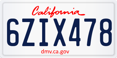 CA license plate 6ZIX478