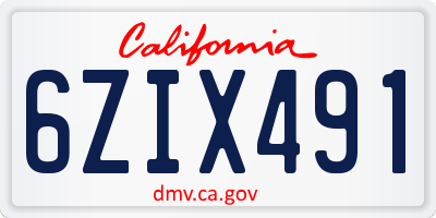CA license plate 6ZIX491