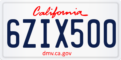 CA license plate 6ZIX500