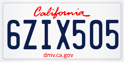 CA license plate 6ZIX505