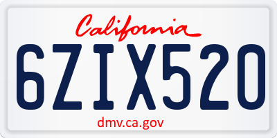 CA license plate 6ZIX520