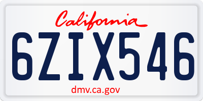 CA license plate 6ZIX546