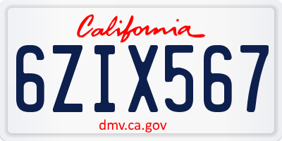 CA license plate 6ZIX567