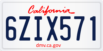 CA license plate 6ZIX571