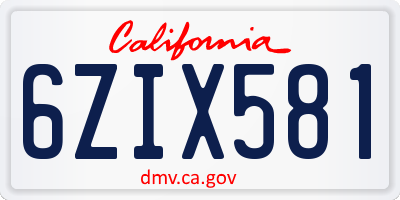 CA license plate 6ZIX581