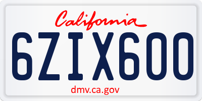 CA license plate 6ZIX600