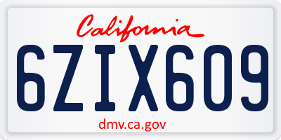 CA license plate 6ZIX609