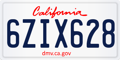 CA license plate 6ZIX628