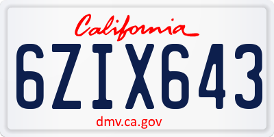 CA license plate 6ZIX643