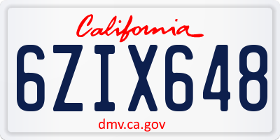 CA license plate 6ZIX648