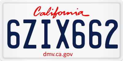 CA license plate 6ZIX662