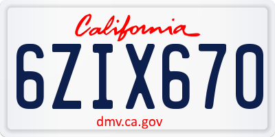 CA license plate 6ZIX670
