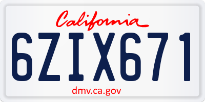 CA license plate 6ZIX671