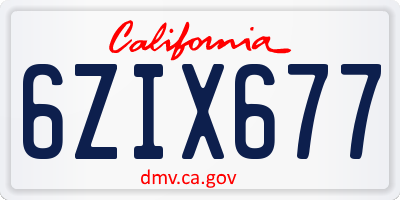 CA license plate 6ZIX677