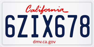 CA license plate 6ZIX678