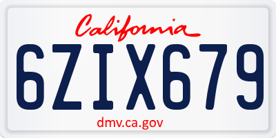 CA license plate 6ZIX679