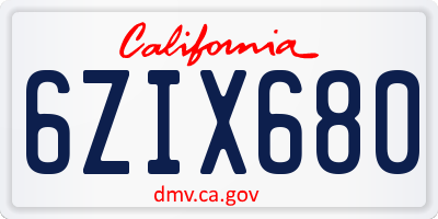 CA license plate 6ZIX680