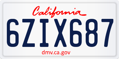 CA license plate 6ZIX687