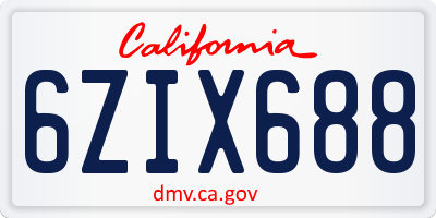 CA license plate 6ZIX688