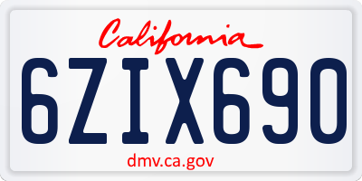 CA license plate 6ZIX690