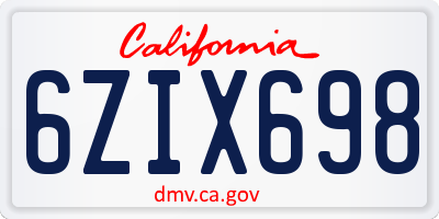 CA license plate 6ZIX698