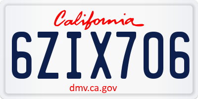 CA license plate 6ZIX706