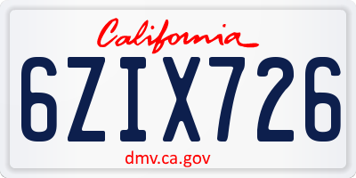 CA license plate 6ZIX726