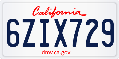 CA license plate 6ZIX729