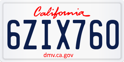 CA license plate 6ZIX760