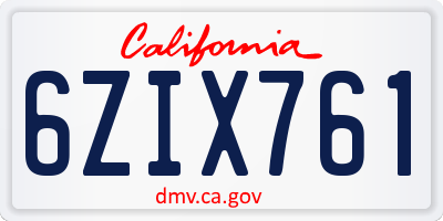 CA license plate 6ZIX761