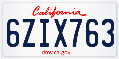 CA license plate 6ZIX763
