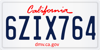 CA license plate 6ZIX764