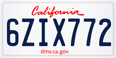 CA license plate 6ZIX772