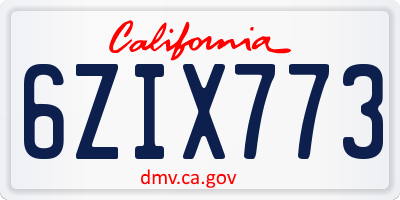 CA license plate 6ZIX773