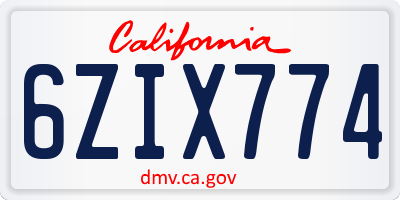 CA license plate 6ZIX774