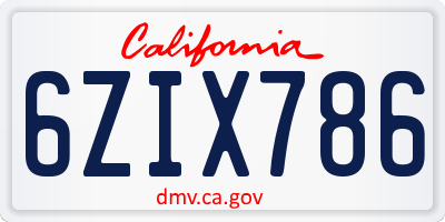 CA license plate 6ZIX786