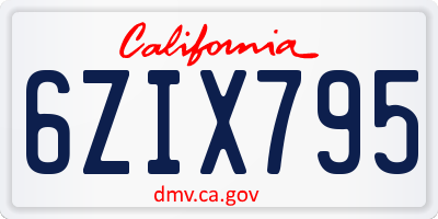 CA license plate 6ZIX795