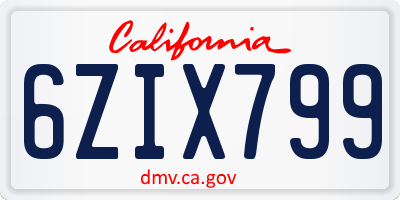 CA license plate 6ZIX799