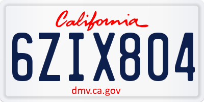 CA license plate 6ZIX804