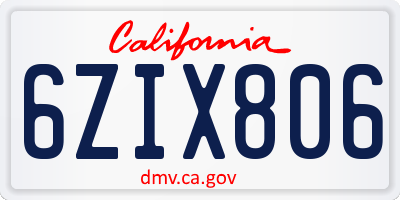 CA license plate 6ZIX806