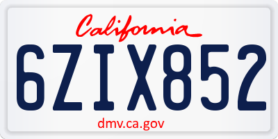 CA license plate 6ZIX852