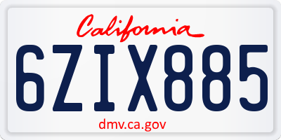 CA license plate 6ZIX885