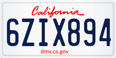 CA license plate 6ZIX894
