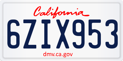 CA license plate 6ZIX953